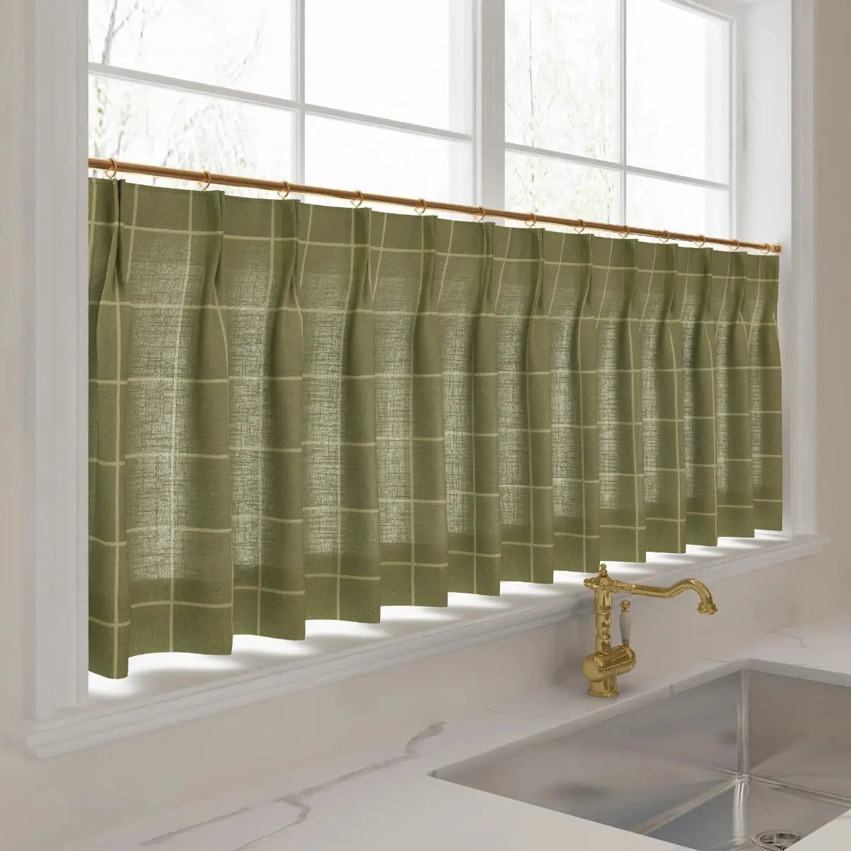 Stefana Silber Print Linen Pleated Cafe Curtains-?-TWOPAGES