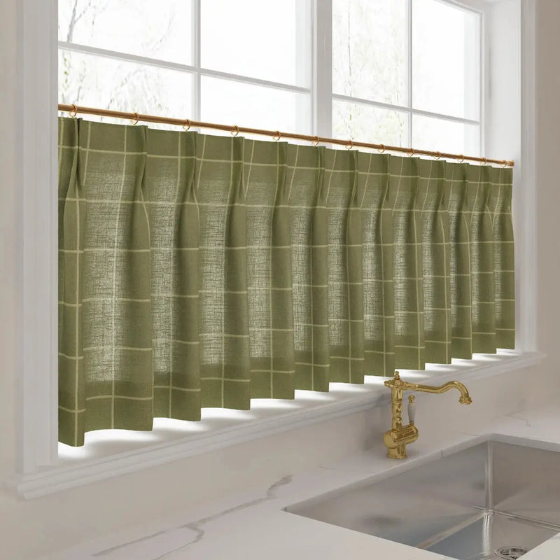 Stefana Silber Print Linen Pleated Cafe Curtains-?-TWOPAGES