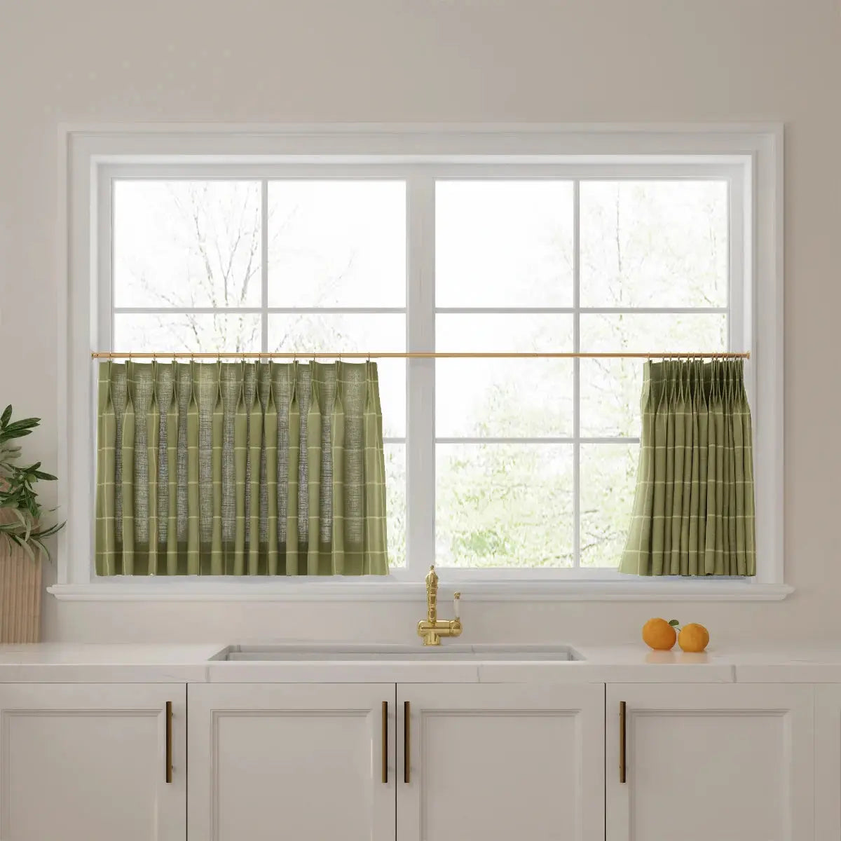 Stefana Silber Print Linen Pleated Cafe Curtains-?-TWOPAGES