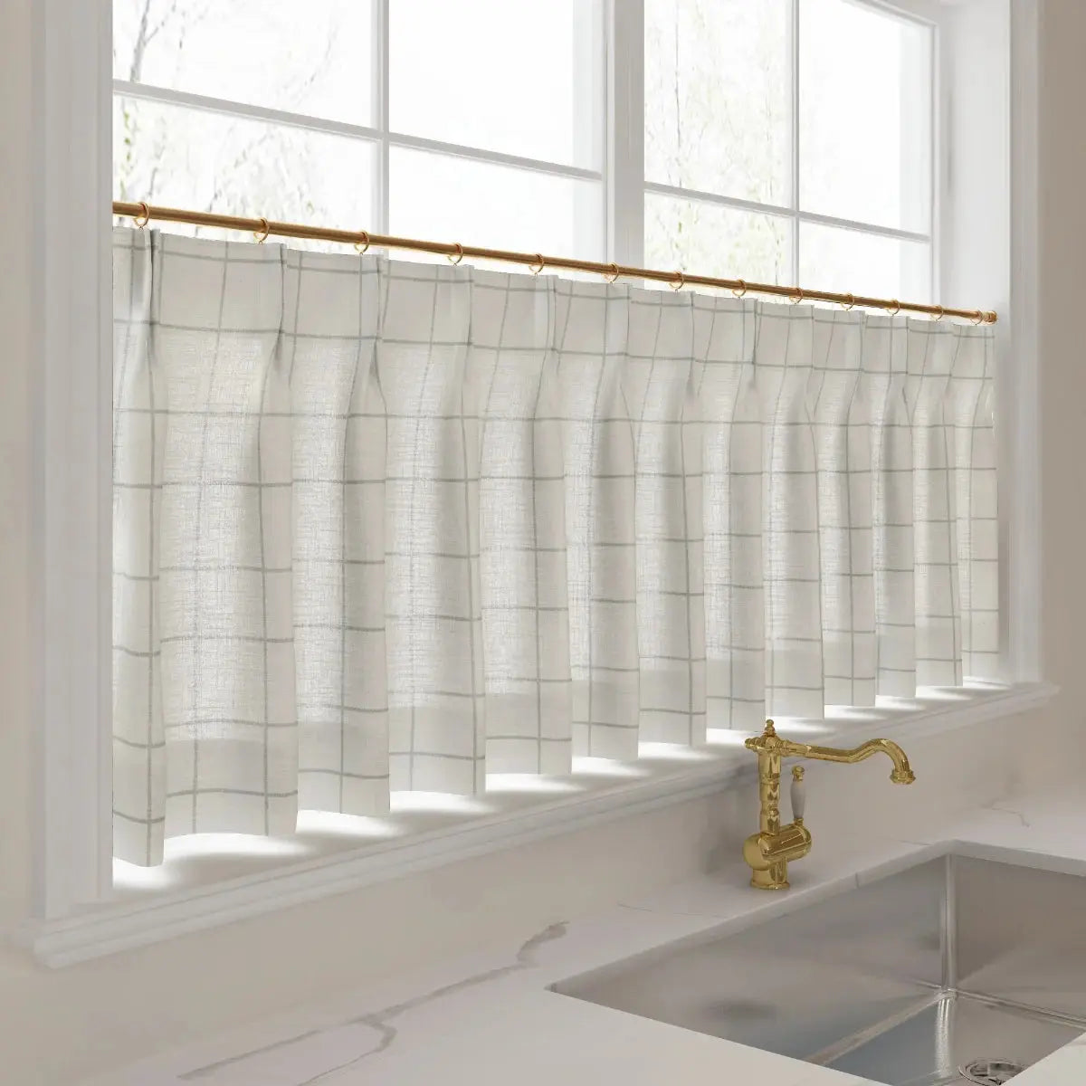 Stefana Silber Print Linen Pleated Cafe Curtains-?-TWOPAGES