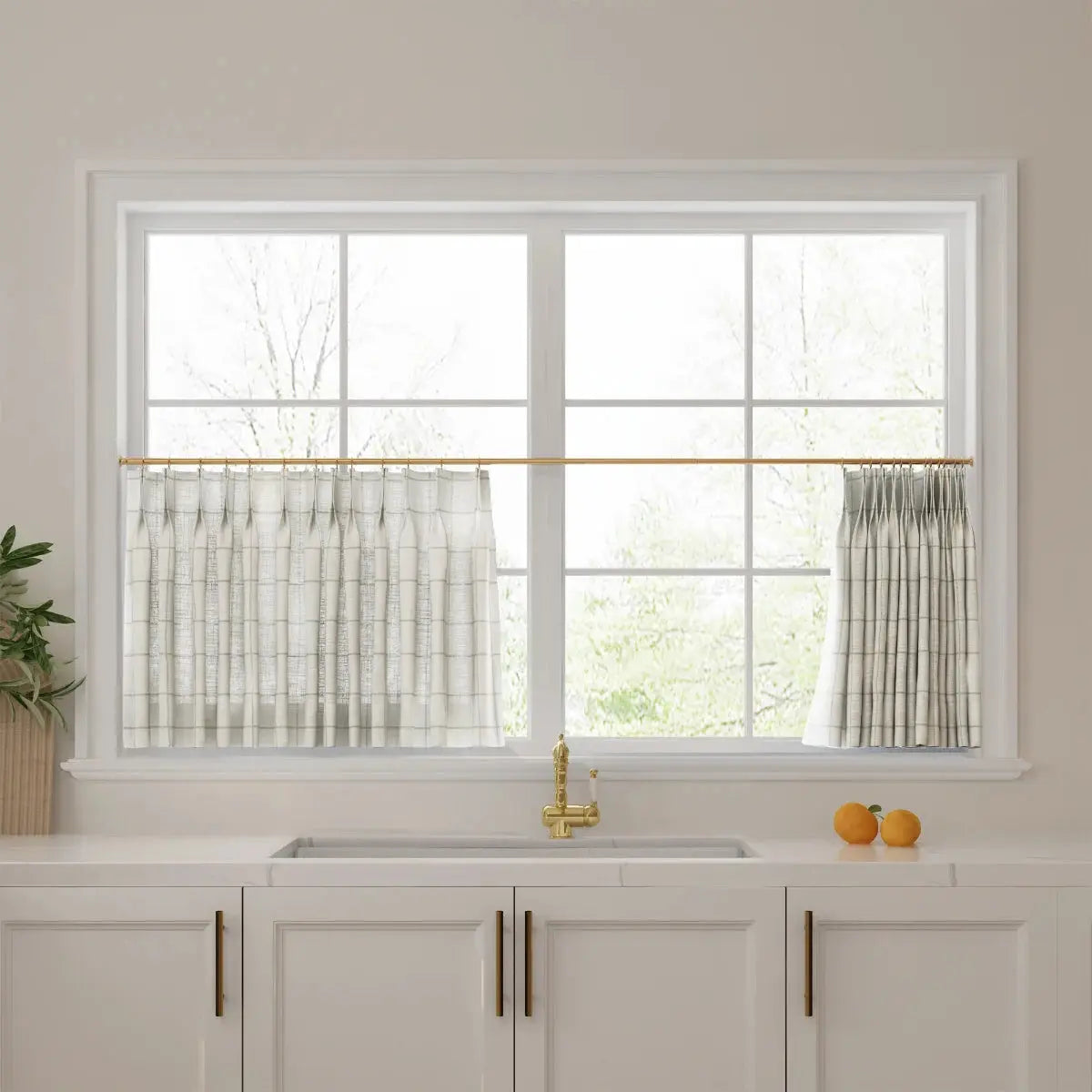Stefana Silber Print Linen Pleated Cafe Curtains-?-TWOPAGES
