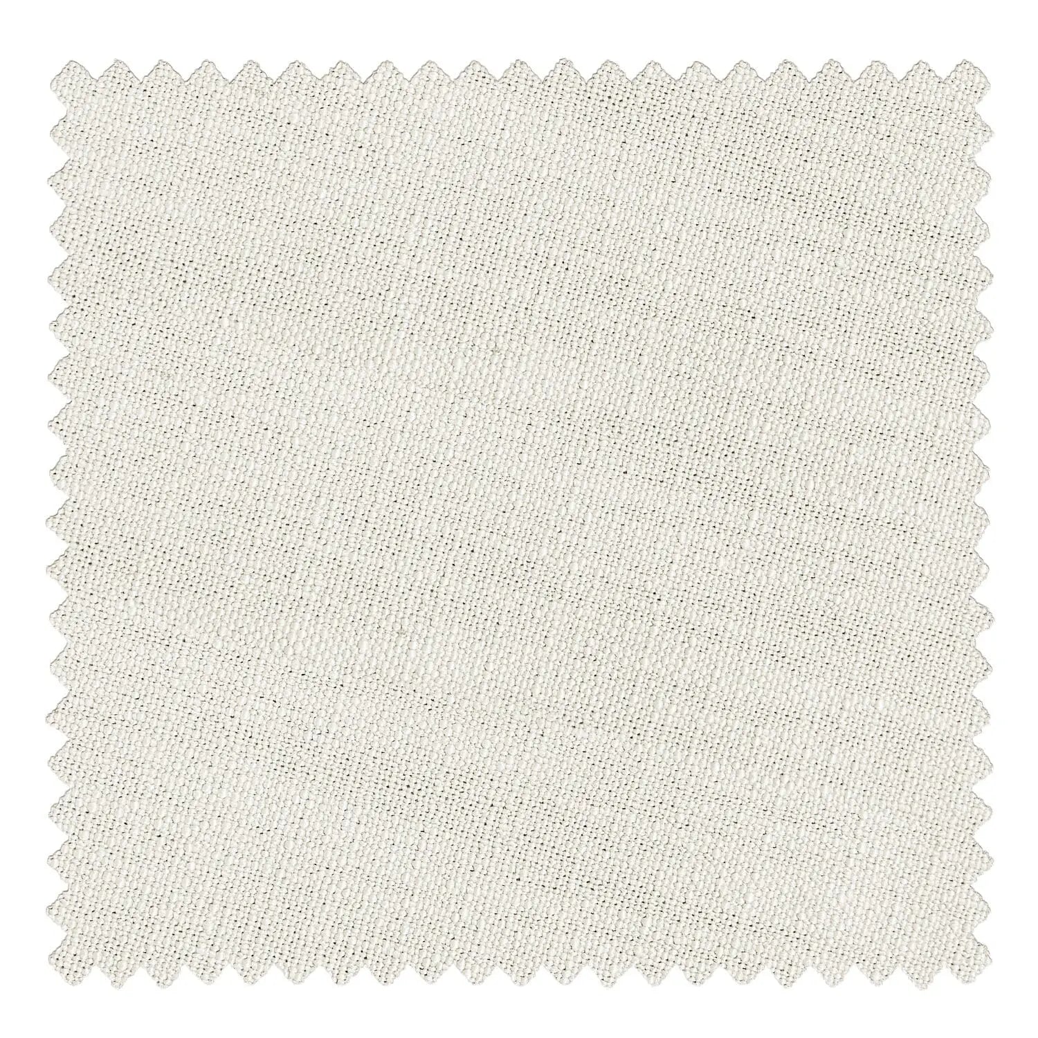 Digital image of a fabric swatch featuring an off-white cream color, subtle textured weave, and distinctive pinked zigzag edges