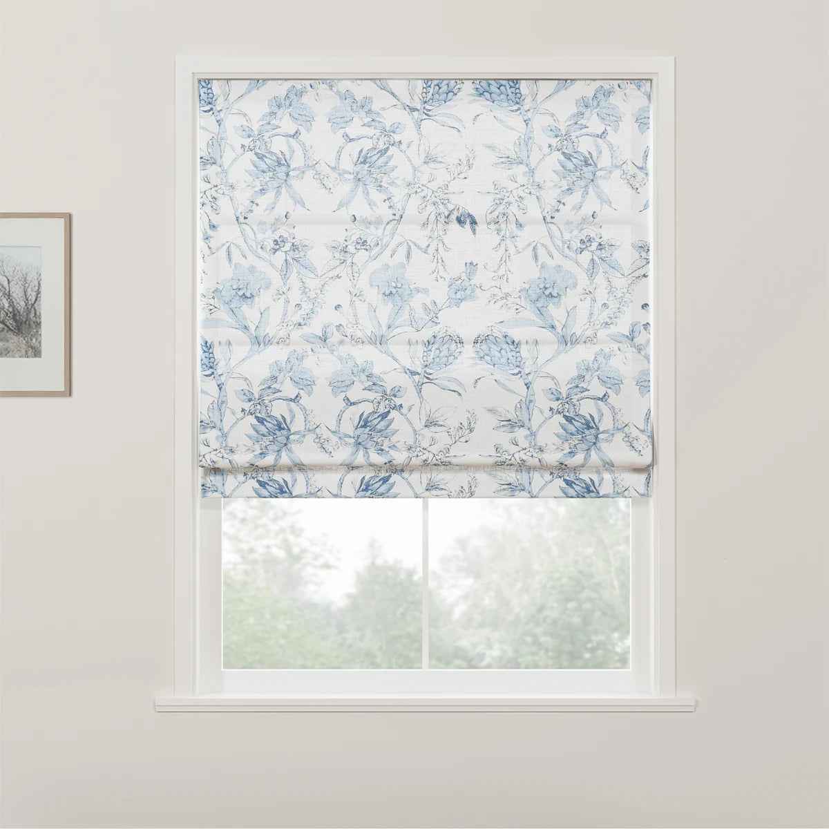 Holly Botanical Boho No-Drill Flat Fold Roman Blind Cordless