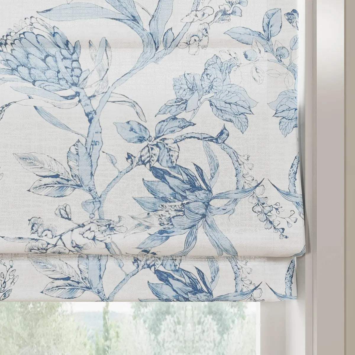 Holly Botanical Boho No-Drill Flat Fold Roman Blind Cordless