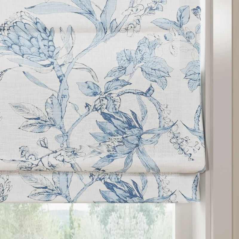 Holly Botanical Boho No-Drill Flat Fold Roman Blind Cordless