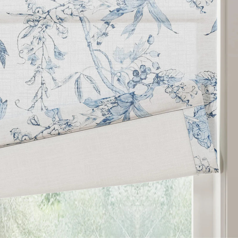 Holly Botanical Boho No-Drill Flat Fold Roman Blind Cordless