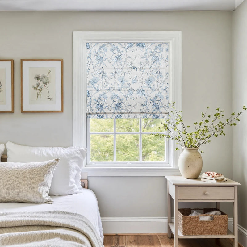 Holly Botanical Boho No-Drill Flat Fold Roman Blind Cordless