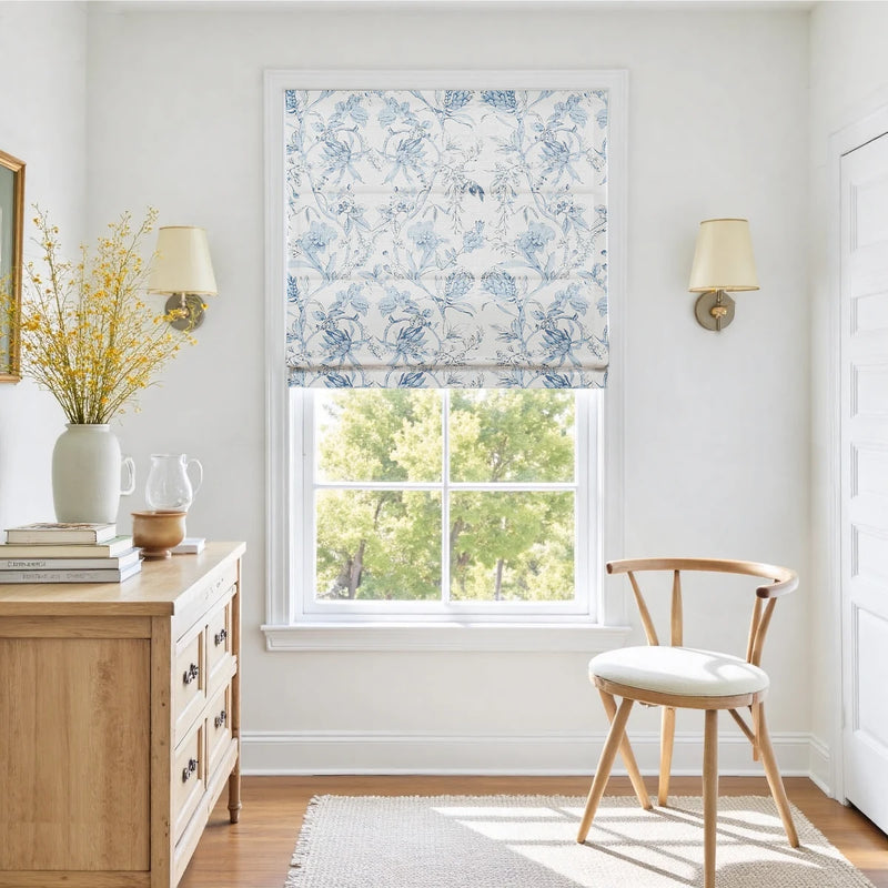 Holly Botanical Boho No-Drill Flat Fold Roman Blind Cordless