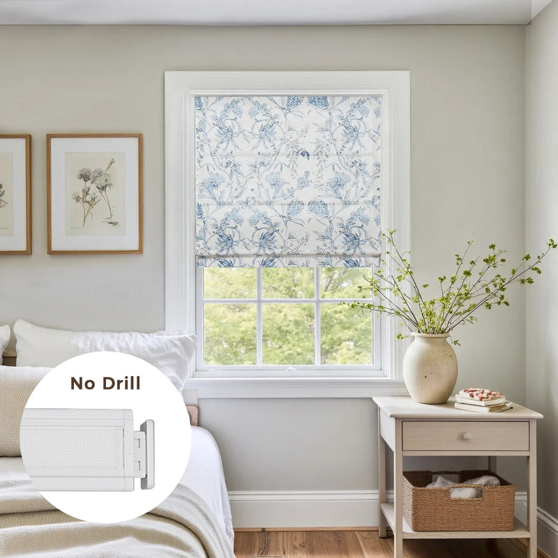 Holly Botanical Boho No-Drill Flat Fold Roman Blind Cordless