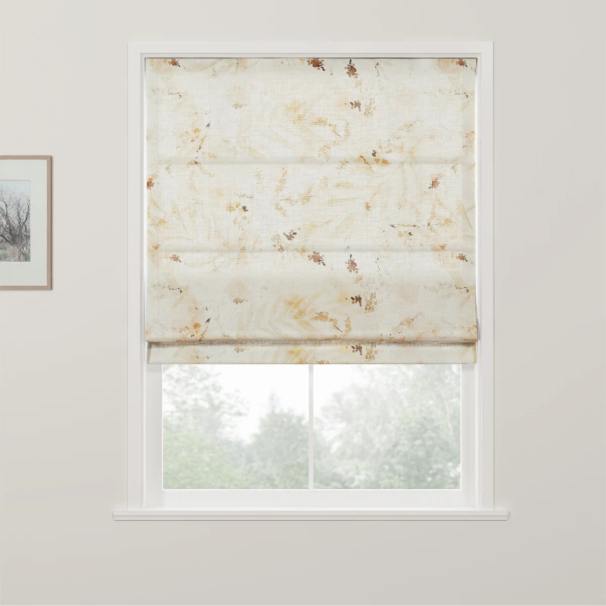 Holly Botanical Boho No-Drill Flat Fold Roman Blind Cordless