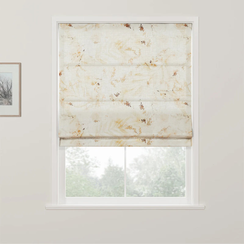 Holly Botanical Boho No-Drill Flat Fold Roman Blind Cordless