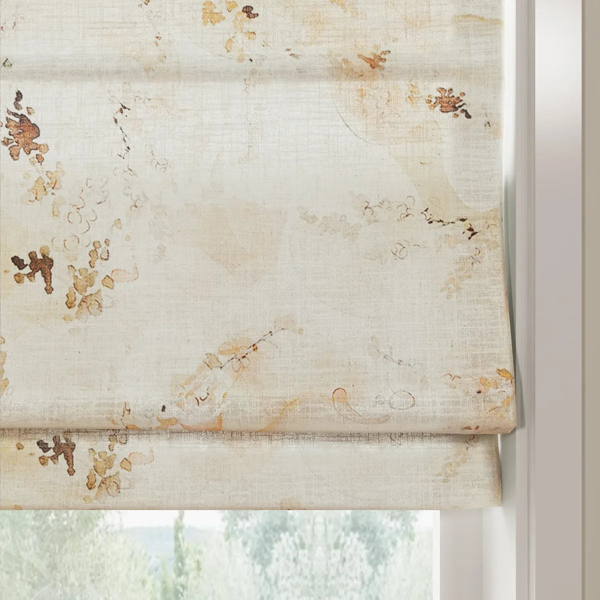 Holly Botanical Boho No-Drill Flat Fold Roman Blind Cordless