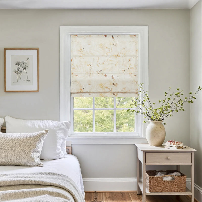 Holly Botanical Boho No-Drill Flat Fold Roman Blind Cordless