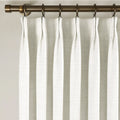 Beige White Liz Linen Pleated Curtains triple pinch pleat heading on a bronze curtain rod
