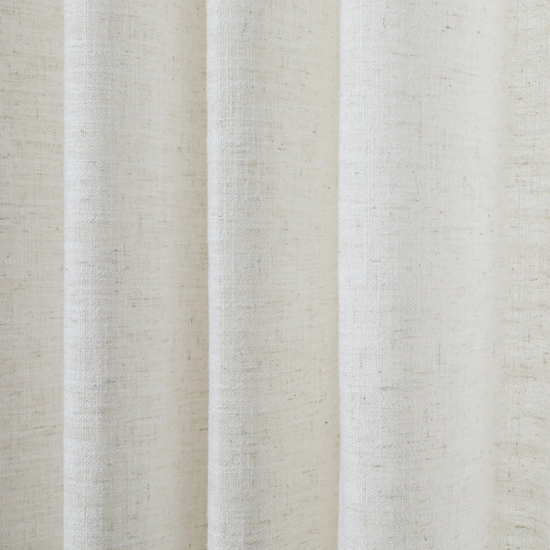 Beige White Liz Linen Pleated Curtains semi-sheer linen weave shown in vertical folds