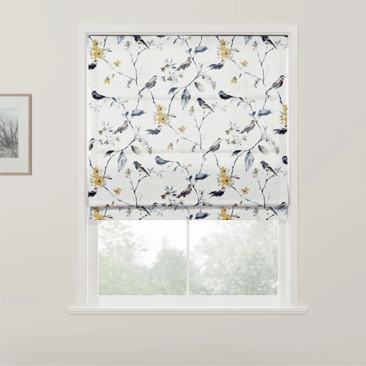 Holly Botanical Boho No-Drill Flat Fold Roman Blind Cordless