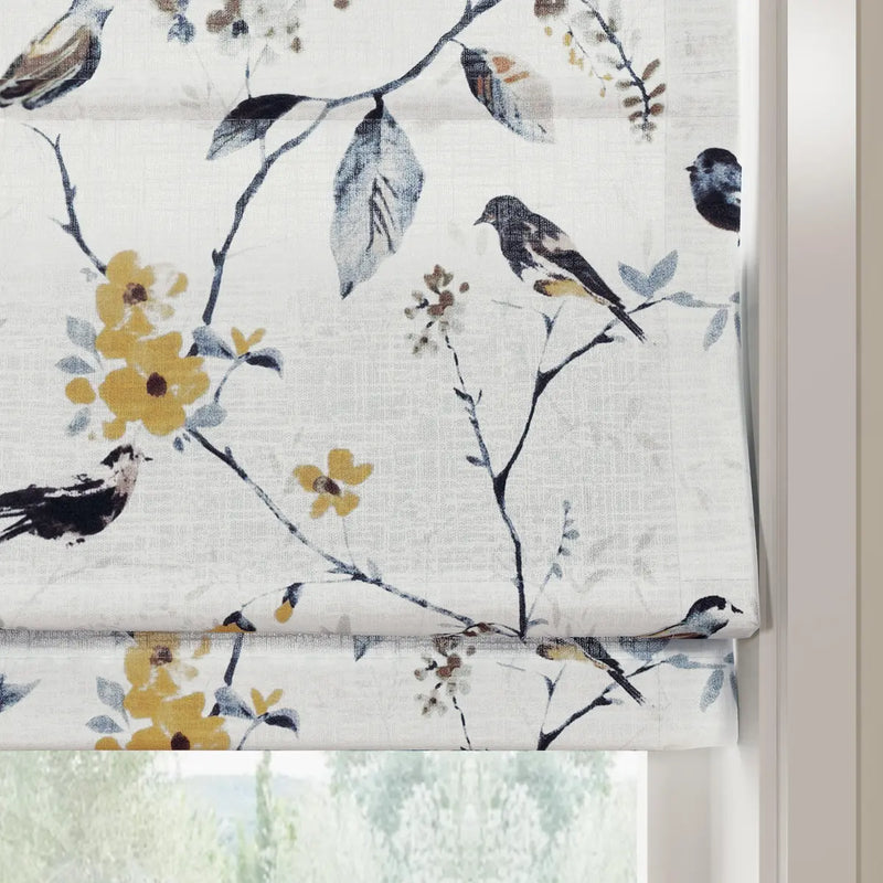 Holly Botanical Boho No-Drill Flat Fold Roman Blind Cordless