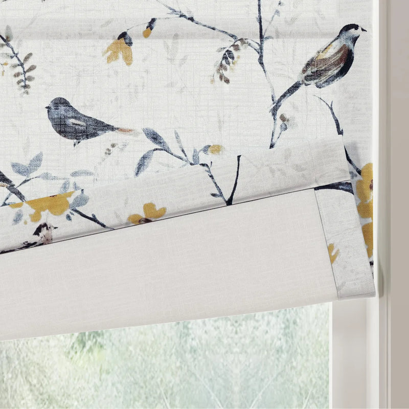 Holly Botanical Boho No-Drill Flat Fold Roman Blind Cordless