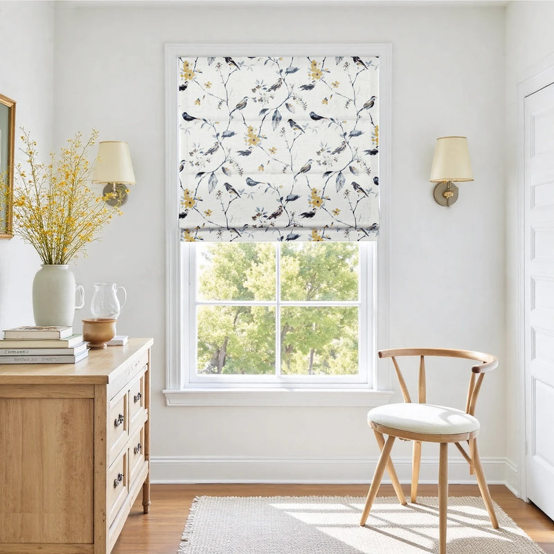 Holly Botanical Boho No-Drill Flat Fold Roman Blind Cordless