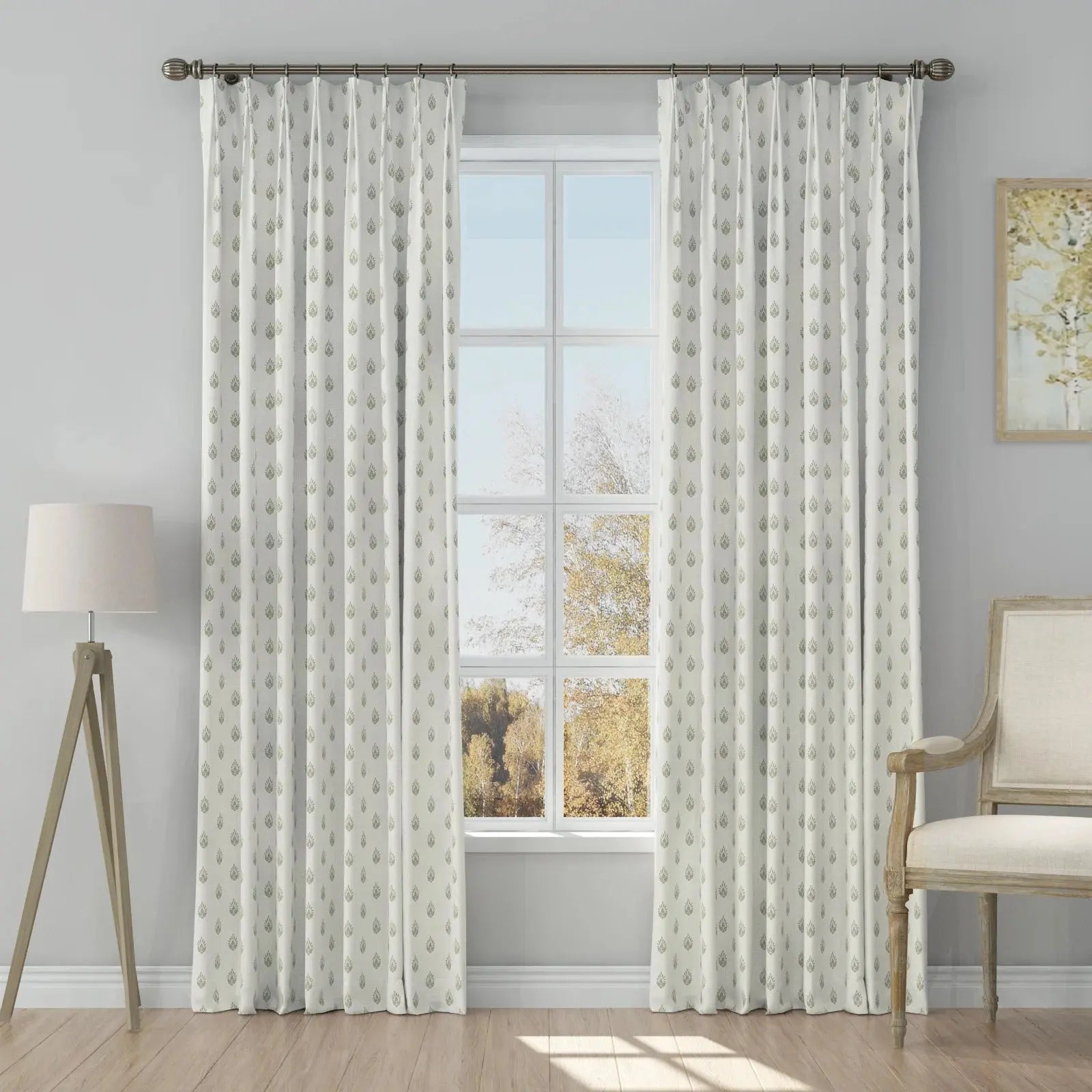 Stefana Silber Print Linen Blend Curtain Drapery Pleated?-TWOPAGES