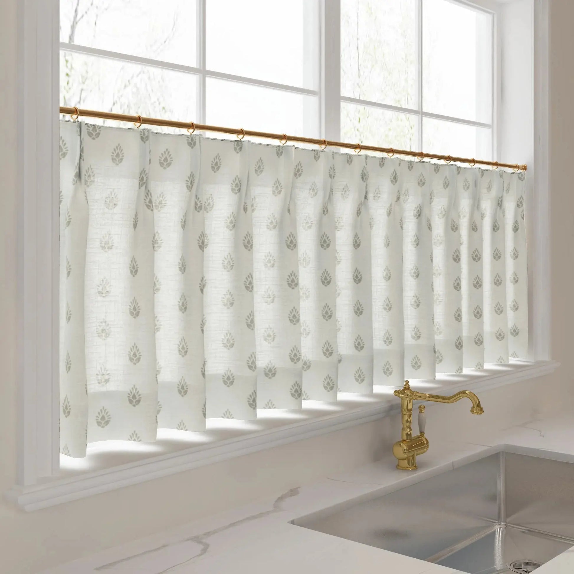 Stefana Silber Print Linen Pleated Cafe Curtains-?-TWOPAGES