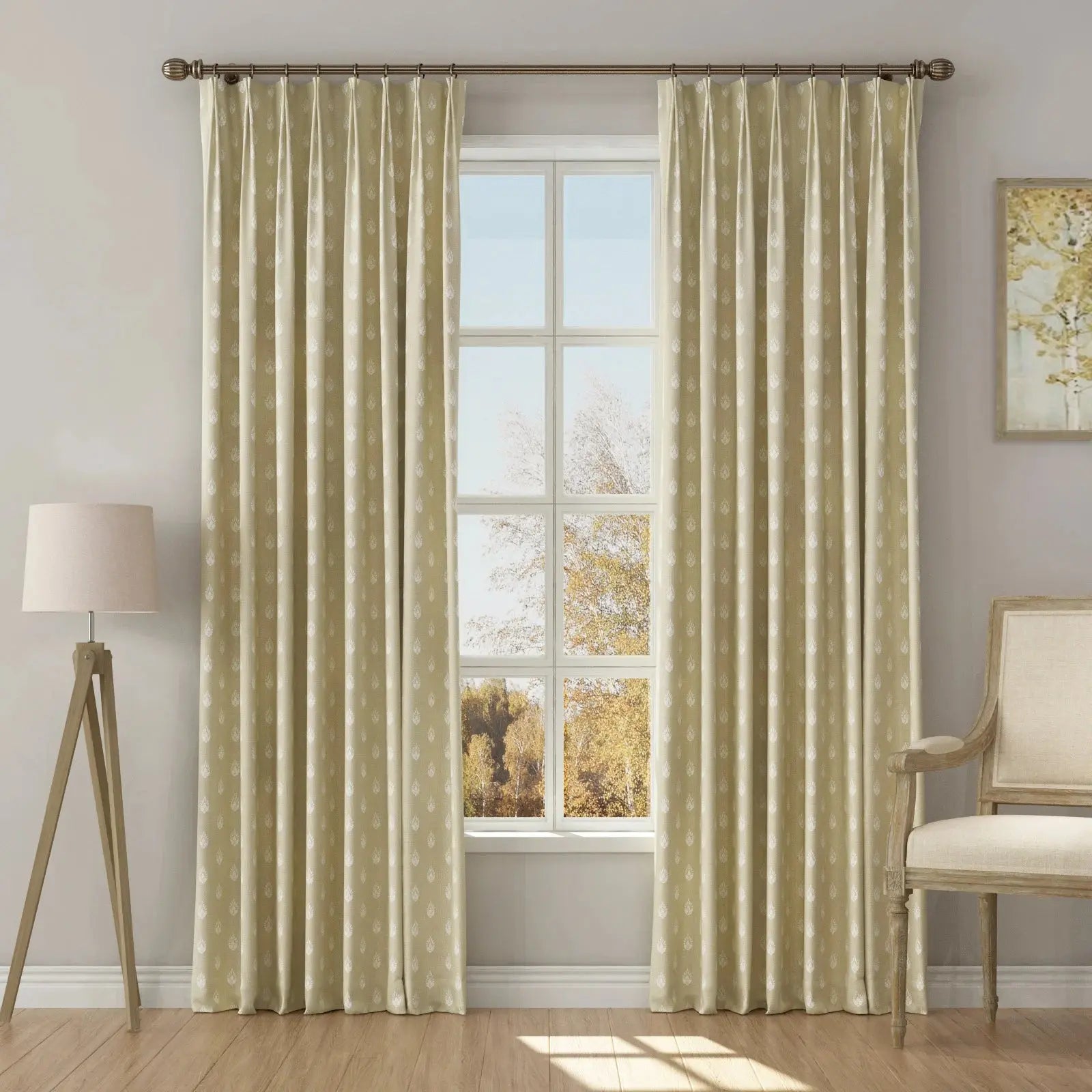Stefana Silber Print Linen Blend Curtain Drapery Pleated?-TWOPAGES