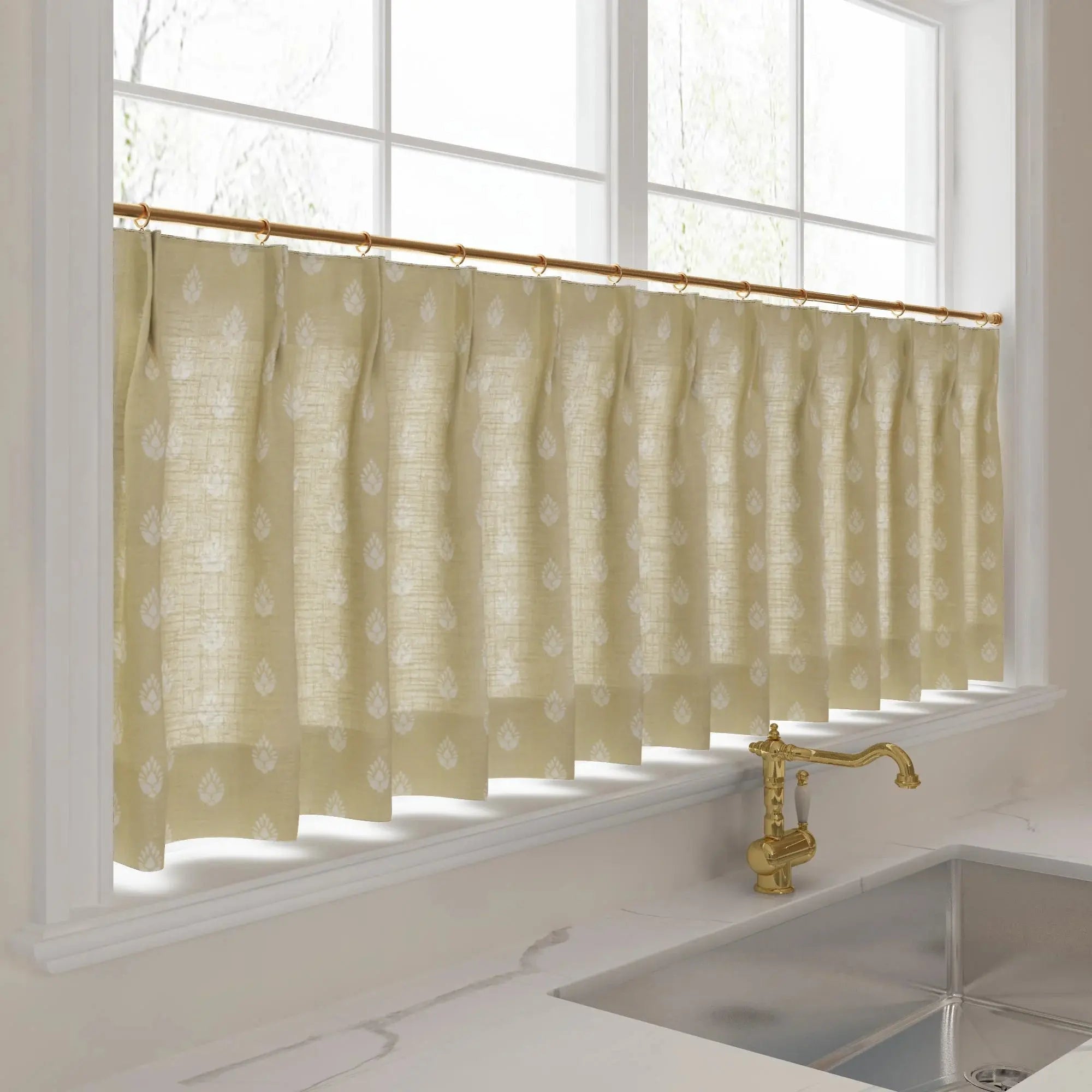 Stefana Silber Print Linen Pleated Cafe Curtains-?-TWOPAGES