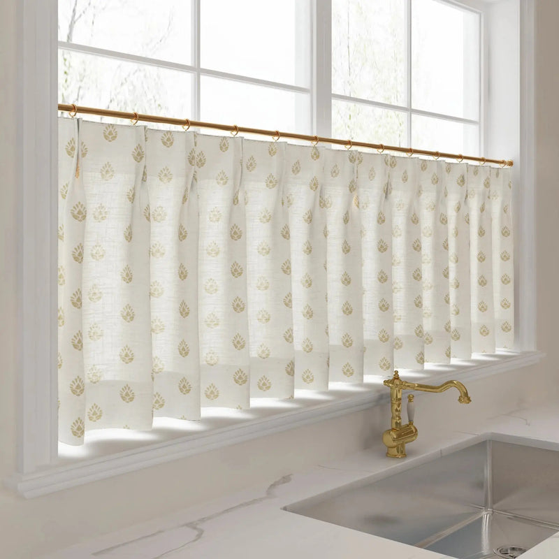 Stefana Silber Print Linen Pleated Cafe Curtains-?-TWOPAGES