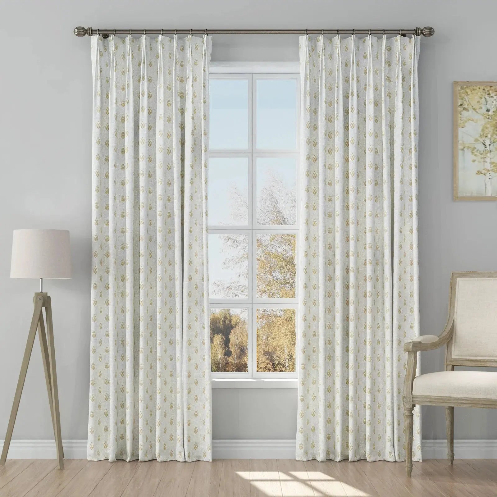 Stefana Silber Print Linen Blend Curtain Drapery Pleated?-TWOPAGES