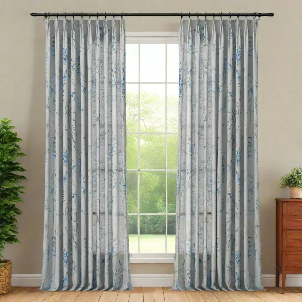 Holly Floral Pattern Boho Style Curtain Pleated?-TWOPAGES