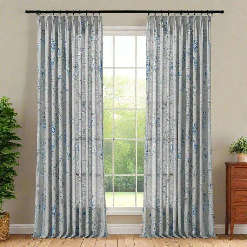 Holly Floral Pattern Boho Style Curtain Pleated?-TWOPAGES