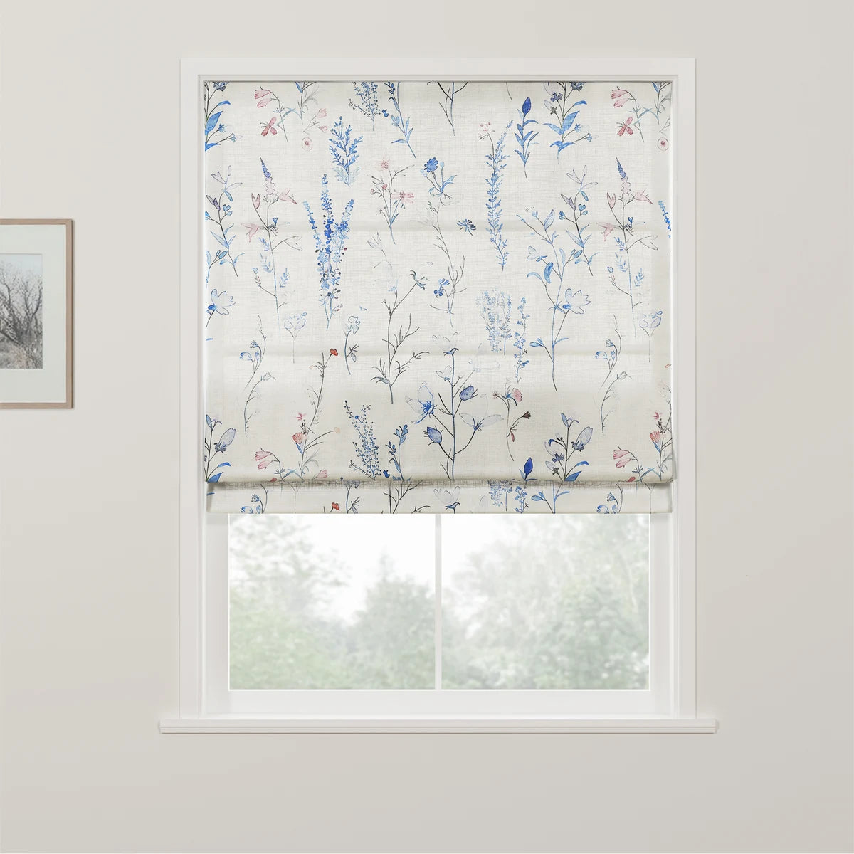 Holly Botanical Boho No-Drill Flat Fold Roman Blind Cordless