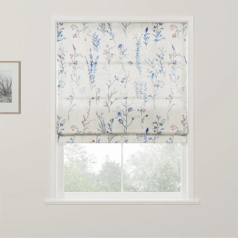 Holly Botanical Boho No-Drill Flat Fold Roman Blind Cordless