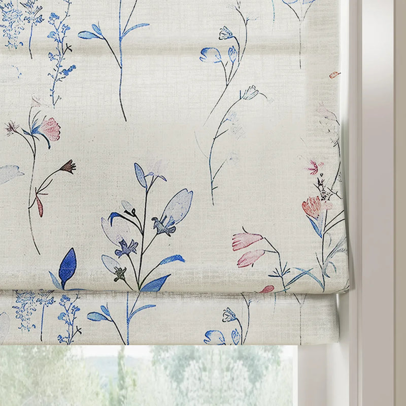 Holly Botanical Boho No-Drill Flat Fold Roman Blind Cordless