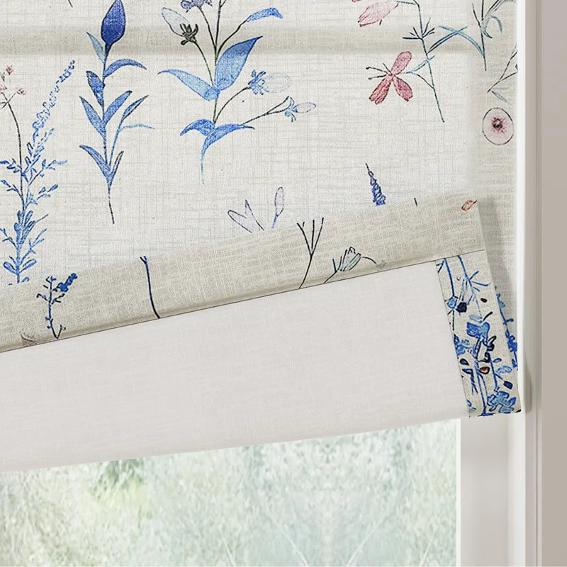 Holly Botanical Boho No-Drill Flat Fold Roman Blind Cordless