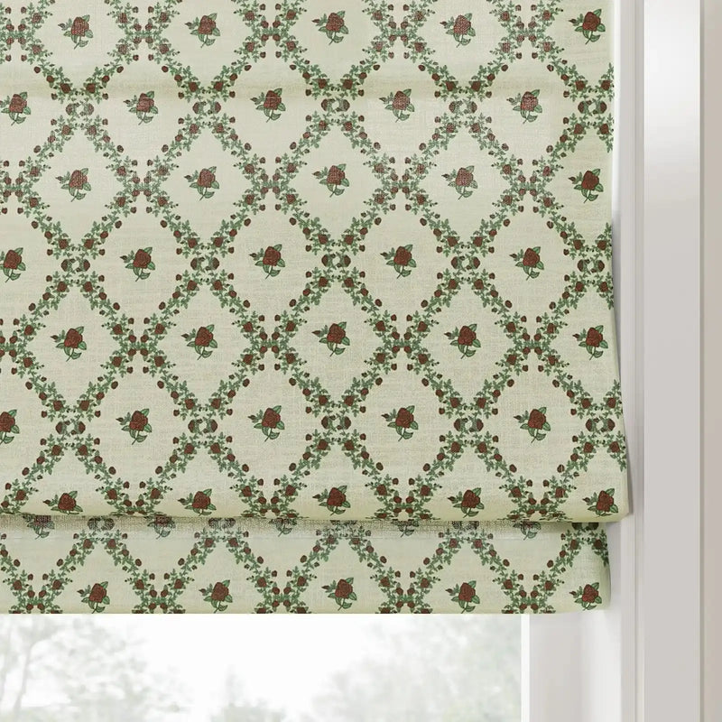 Britt Bengoechea Floral Print Linen Cotton Roman Shade Cordless?-TWOPAGES