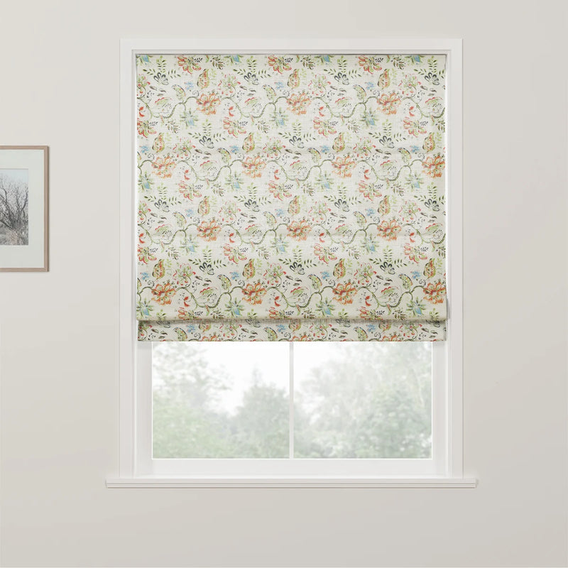 Holly Botanical Boho No-Drill Flat Fold Roman Blind Cordless
