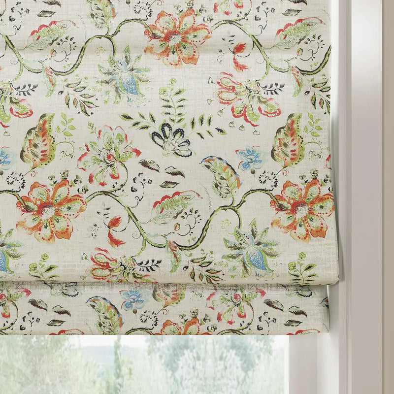 Holly Botanical Boho No-Drill Flat Fold Roman Blind Cordless