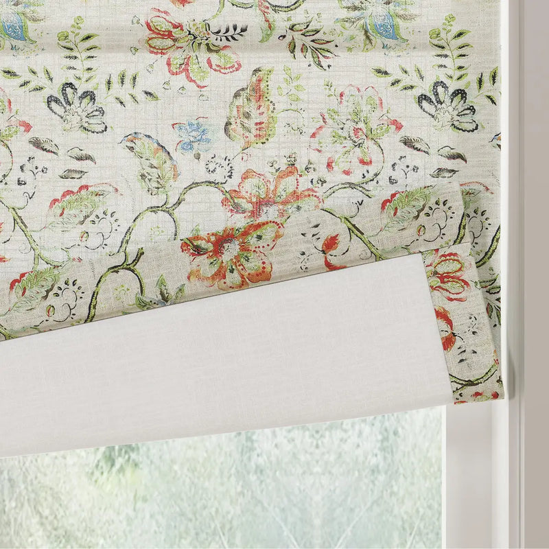 Holly Botanical Boho No-Drill Flat Fold Roman Blind Cordless