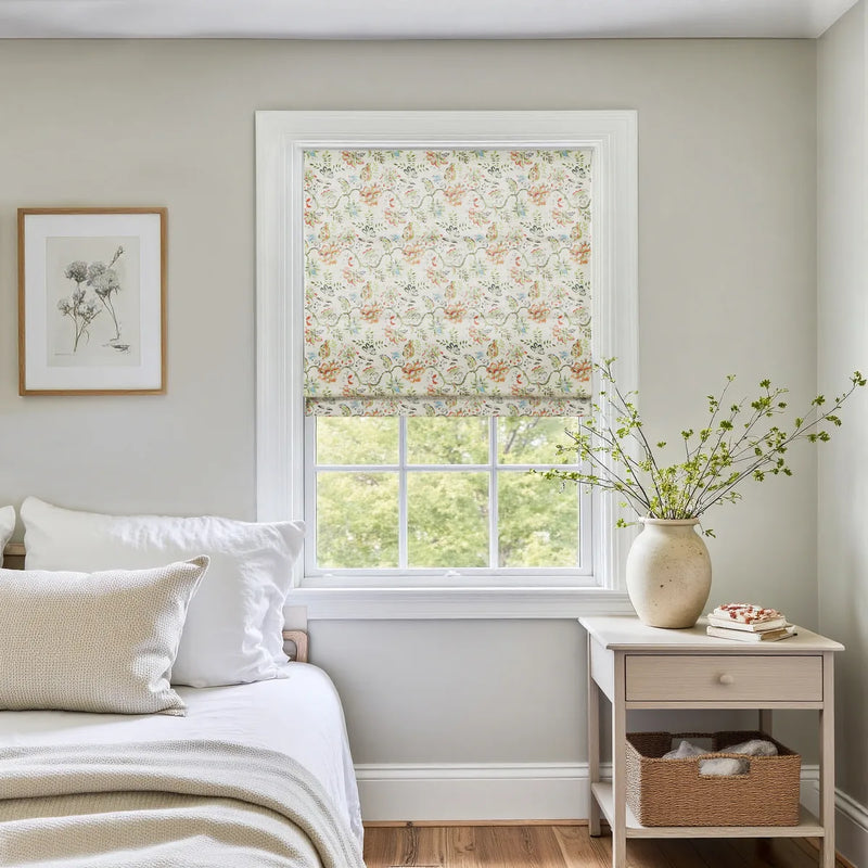 Holly Botanical Boho No-Drill Flat Fold Roman Blind Cordless