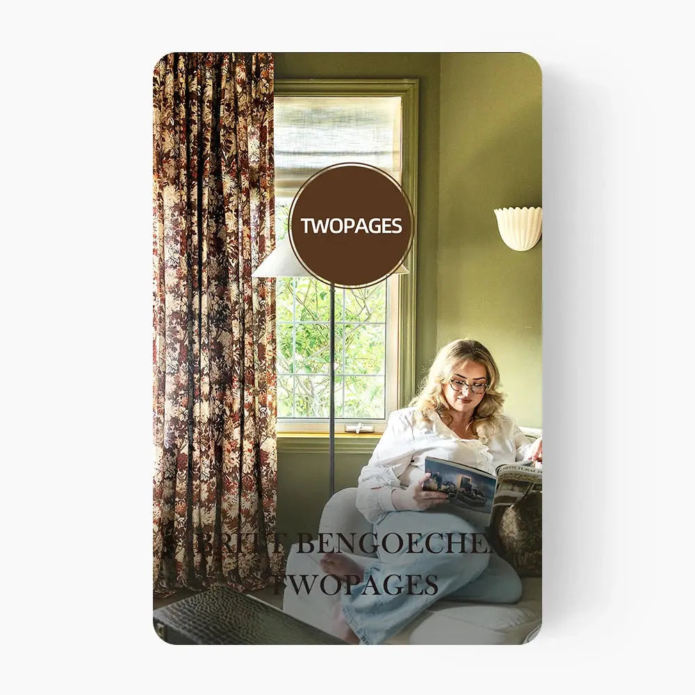 Britt Bengoechea X TWOPAGE Floral Print curtain fabric texture and booklet detail