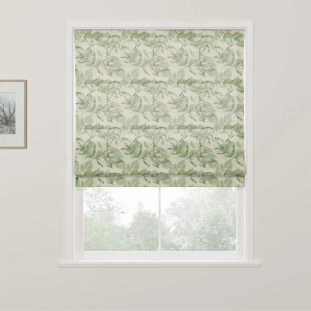 Holly Botanical Boho No-Drill Flat Fold Roman Blind Cordless