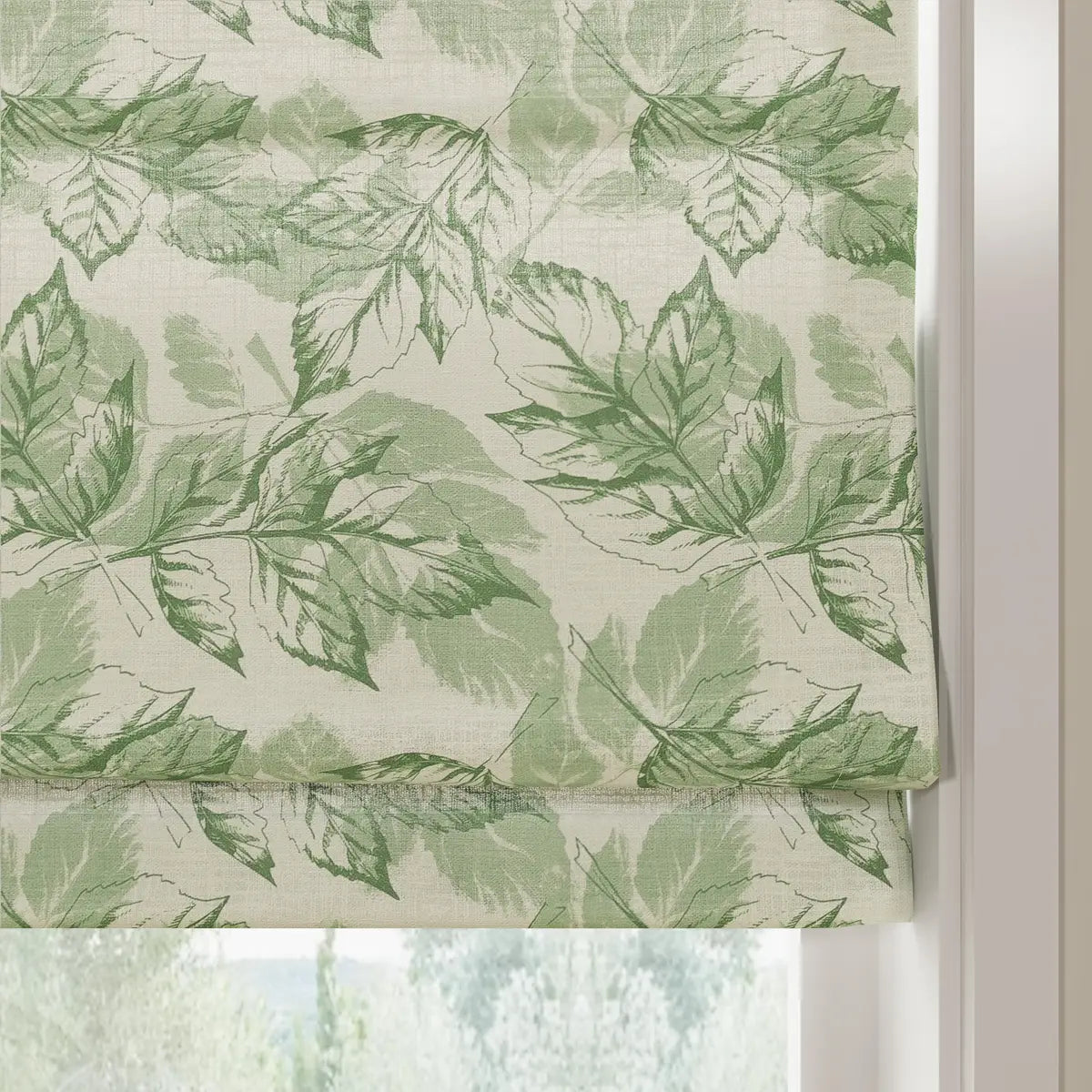 Holly Botanical Boho No-Drill Flat Fold Roman Blind Cordless