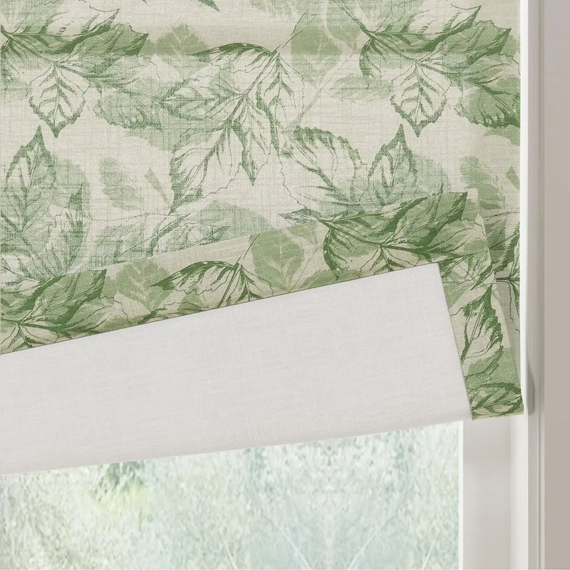 Holly Botanical Boho No-Drill Flat Fold Roman Blind Cordless