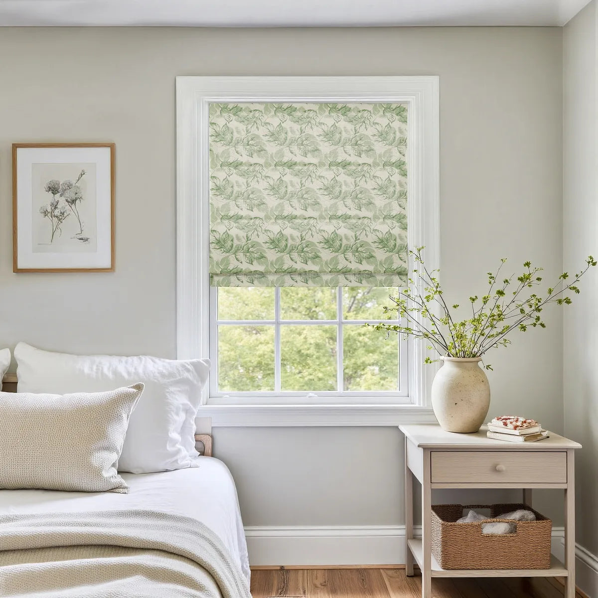 Holly Botanical Boho No-Drill Flat Fold Roman Blind Cordless