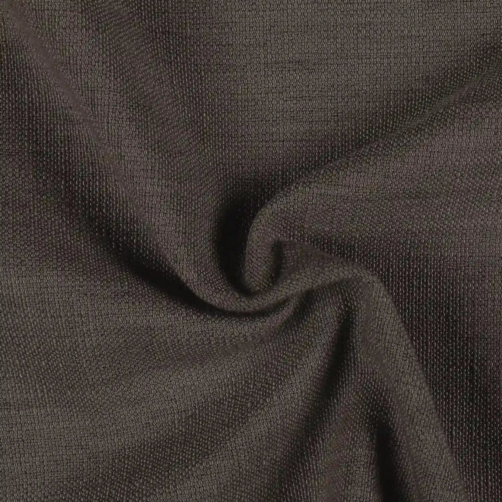 Dark brown textile photograph of a densely woven fabric with a distinct small loop texture and elegant undulating folds