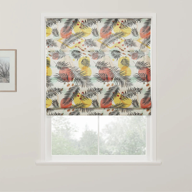 Holly Botanical Boho No-Drill Flat Fold Roman Blind Cordless