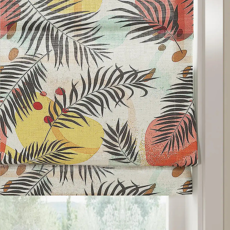 Holly Botanical Boho No-Drill Flat Fold Roman Blind Cordless