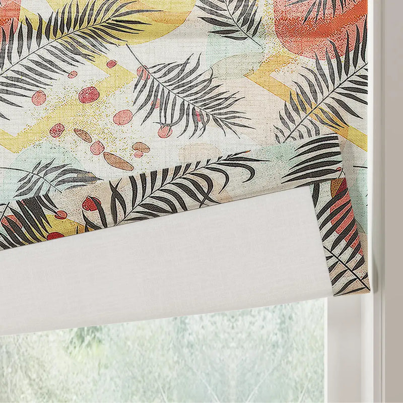 Holly Botanical Boho No-Drill Flat Fold Roman Blind Cordless