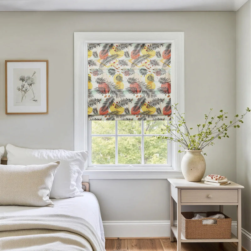 Holly Botanical Boho No-Drill Flat Fold Roman Blind Cordless